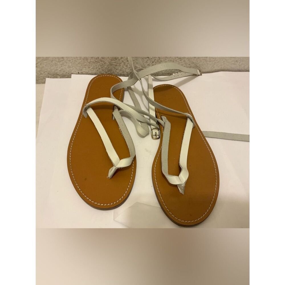 J. Crew White Leather Toe-Post Lace-Up Sandals with Tan Footbed